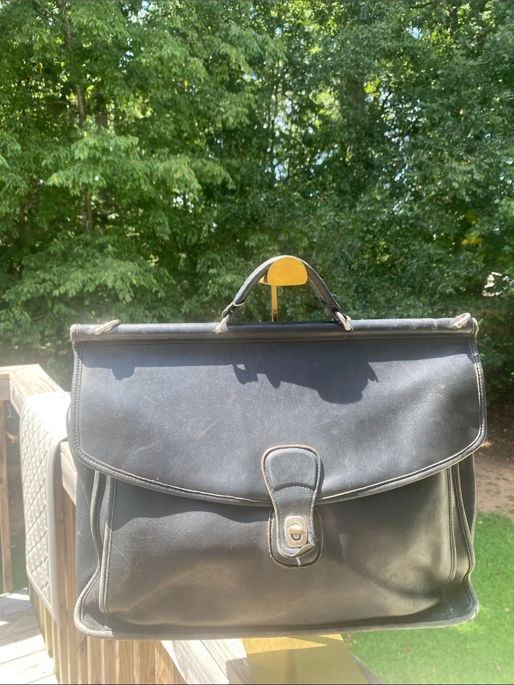 Coach Vintage Black Leather Briefcase with Gold-Tone Hardware